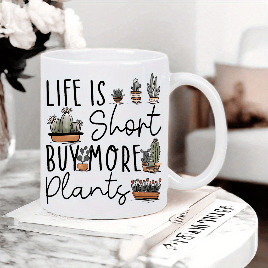 1pc 11oz ceramic coffee   is short   plants design insulated reusable hand wash only ideal gift for birthdays holidays christmas new year valentines   mug with cactus plant illustrations reusable mug   quote mug glossy   mug coffee mug details 4