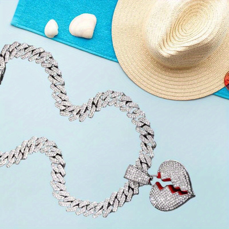 Heart Pendant Cuban Chain Necklace, Stylish Gift