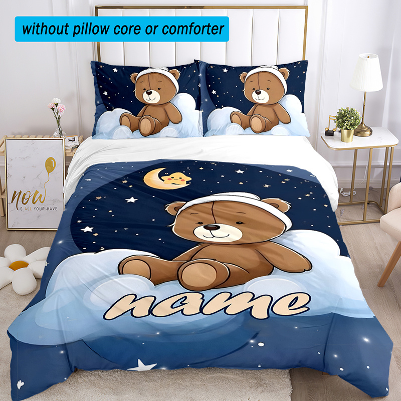 

3pcs Name Bedding Set, Duvet Cover & 2 Pillowcases, , , Tear-, , Bedroom Decor, 95g , Washable