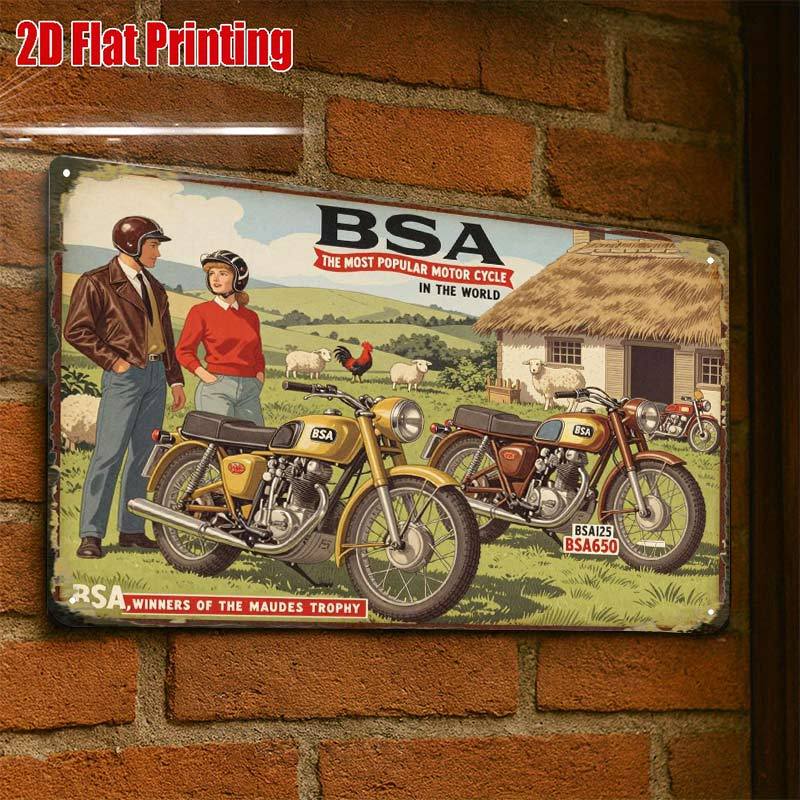 2D ploščat, 1 kos BSA vintage stenski znak za motocikel - Retro dekoracija za garažo, primerna za kavarno, , delavnico | Umetna BSA plošča z
