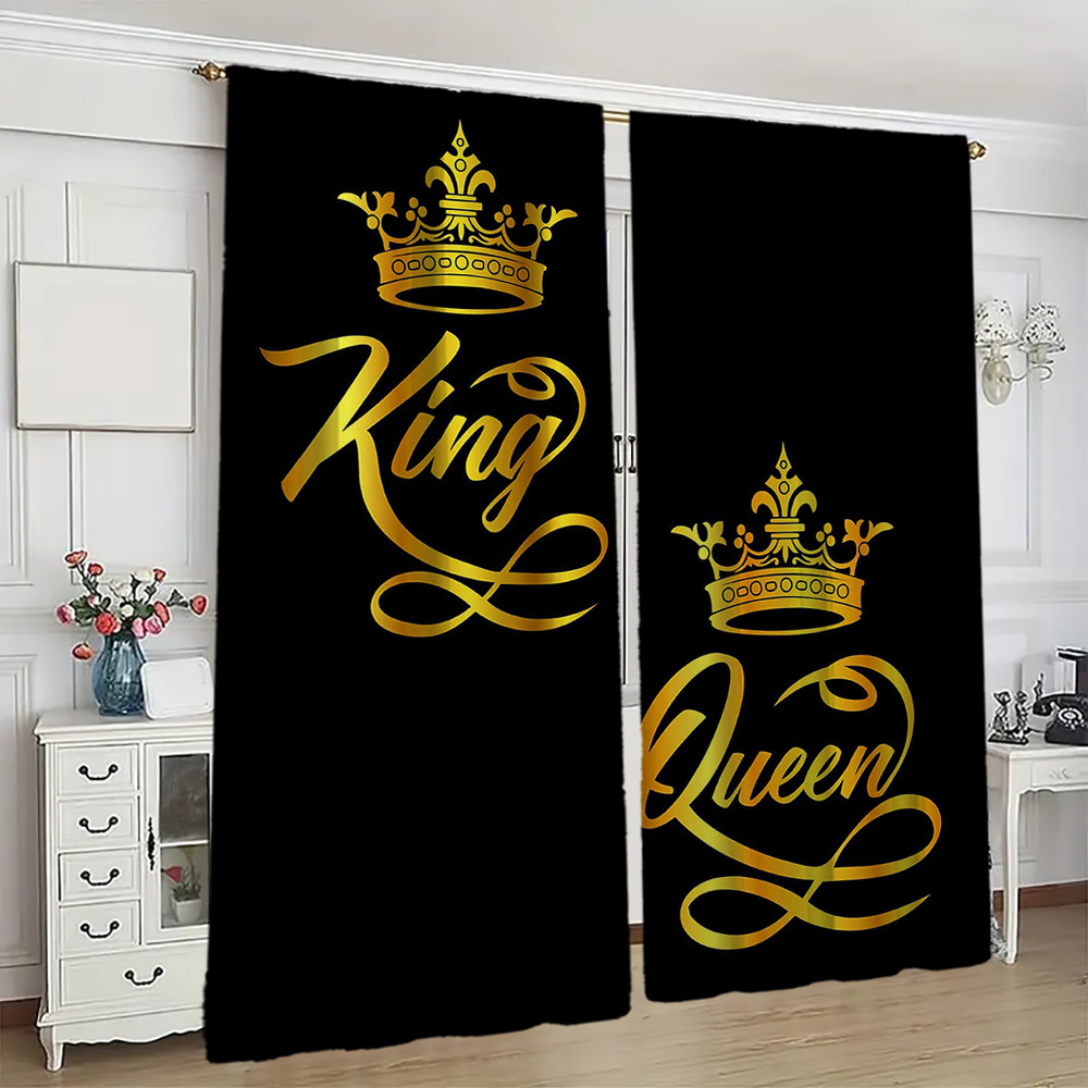 

2pcs And Printed Polyester Curtains, , , Rod , To , For Types - No Or Battery Needed