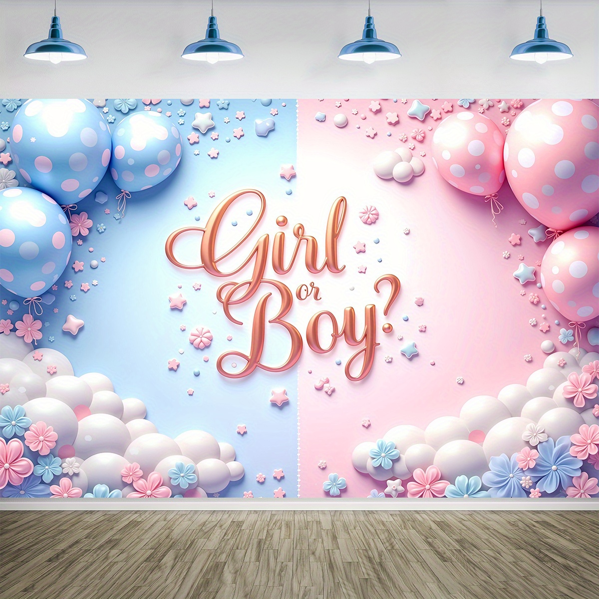 

1pc Drihanco Gender Reveal Backdrop Banner - Pink & Blue Balloons, Sparkling Clouds Design, Vinyl Fabric For Photo Booth Background & Indoor/outdoor Party Decor, Gender Reveal Decorations