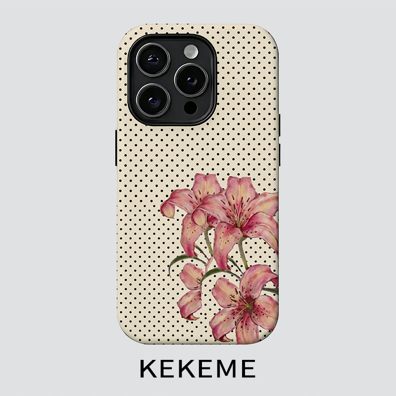 TEMU Phone Case - Kekeme Lily Polka Dot Film 2-in-1 For 17 16 15 14 13 12 11 Pro 15 14 Plus 17 Coverage Anti-drop Unisex Phone Case