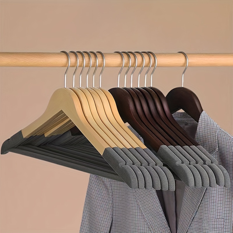 8 High-Quality Velvet Wooden Hangers Made of Maple, Designed for Men'S Suits - Non-Slip Hangers - Luxurious Natural Wood And Velvet Hangers for Hanging Pants, Suits, Dresses, And Skirts - Featuring Non-Slip Chrome Hooks, Shoulder Notches