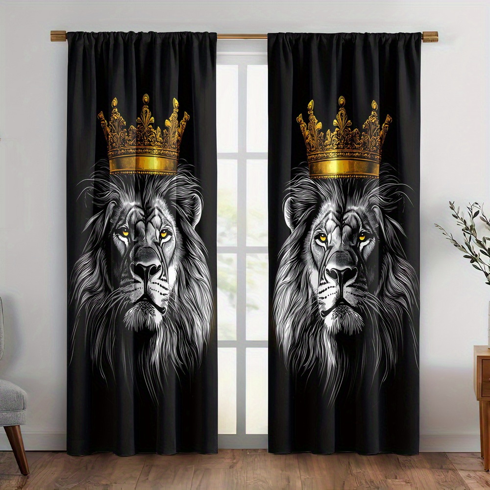 TEMU 2pcs Curtain Fabric, Filter Curtains For Bedrooms, Print, Cartoon Animal Curtains And Window Accessories, Valentine's Day Bedroom Living Room