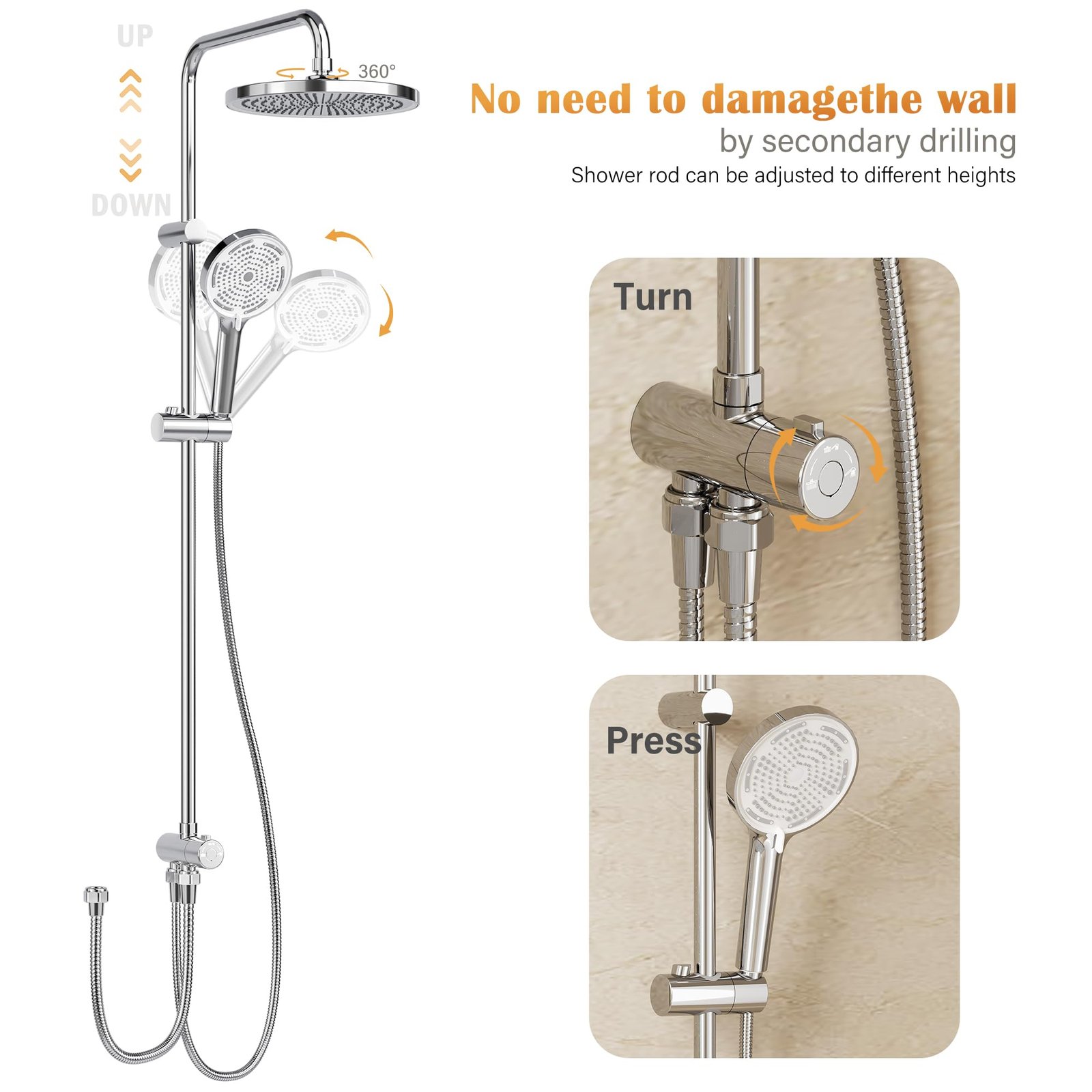 Modern Rainfall Shower System with Stainless Steel Overhead and Handheld Shower Heads