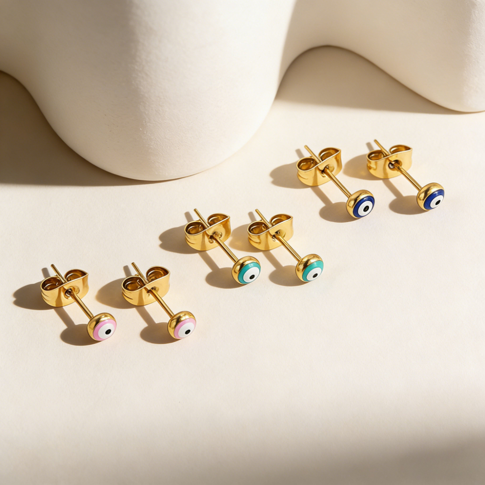 TEMU 3 Pairs/sets Of Niche Personalized Small Stainless Steel Earrings, 18k Golden Plated, Non-fading And Anti-allergic, Suitable For Daily Matching,