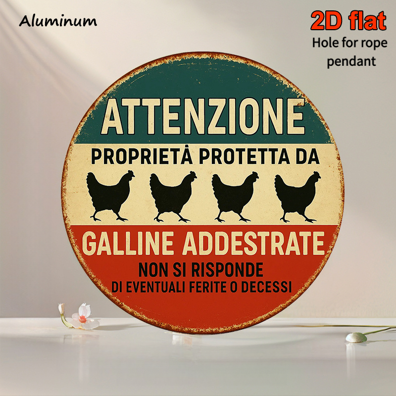 TEMU Piatto 2D, 1 pz Targa Italiana in Legno, Targa Decorativa Vintage, con il Messaggio "Attenzione: Pollo Addestrato", Arredamento da Fattoria,