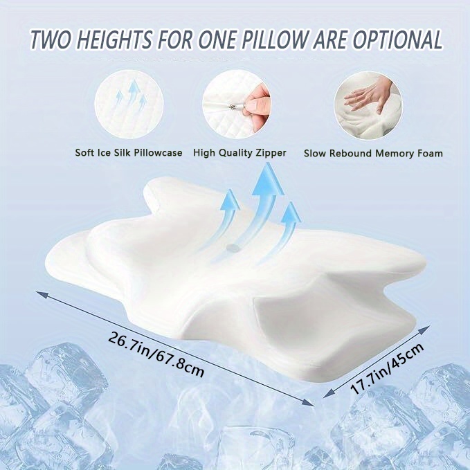 Ergonomic Sea Island Cotton Neck Pillow - Orthopedic Contour for Side, Back, Stomach Sleepers, Soft & Breathable, Machine Washable, grey, 1pc