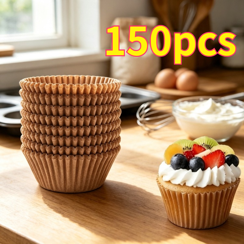 TEMU 150pcs Disposable Round Cake Cup Liners, High Temperature Resistant And Oil-proof Baking Muffin Cups, Home Oven Special Dessert Paper Trays,