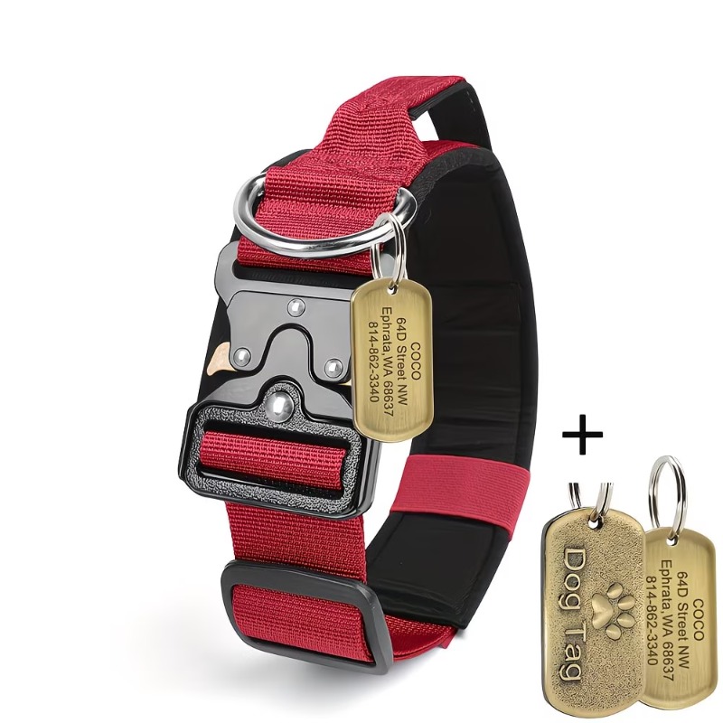 TEMU Tactical Dog Collar Custom Lettering Anti-loss Card Set Thickened Nylon Protective Punch Collar Special Comfortable And Breathable Adjustable