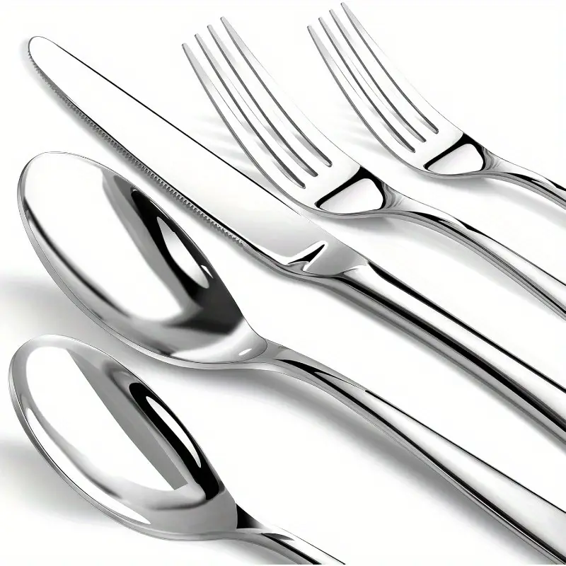 30 stainless steel cutlery set for 6, featuring a with polish, forks, knives, and spoons, and is dishwasher safe. flatware set silvery, silverware set, spoon and fork set Product details 0