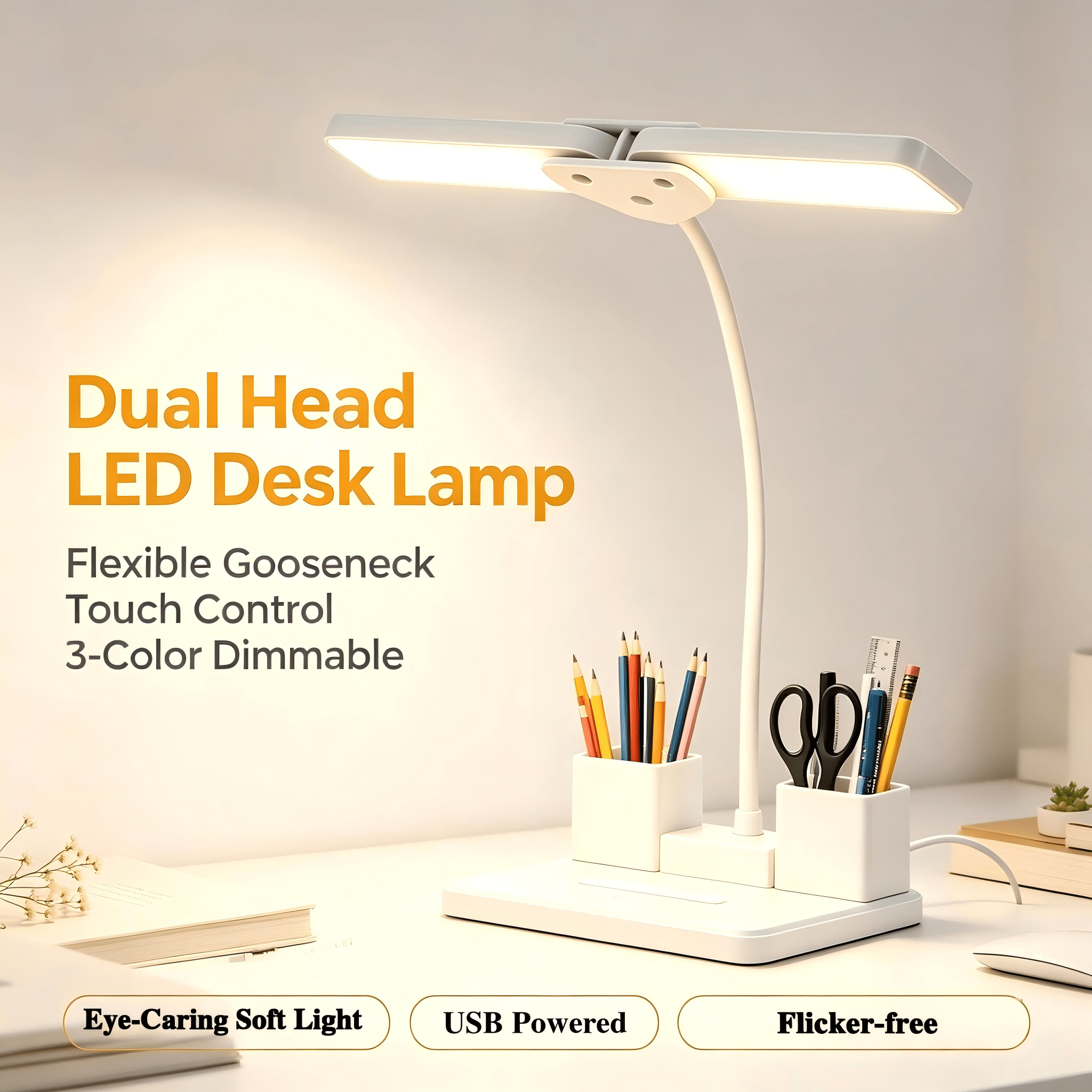 Dual-Head Bendable Gooseneck LED Desk Lamp