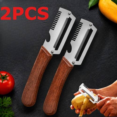 2pcs 3 in 1 multifunctional vegetable peeler slicer opener labor saving convenient kitchen tool right handed use universal for fruits vegetables sugarcane