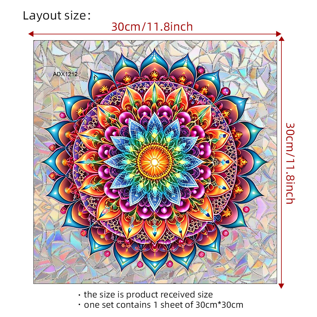 Image of 1 Set Of Mandala Colorful Electrostatic Glass Decal - Non-gel Colorful Pattern Window Decorative Film - Glass Window Decal, Festival Decoration