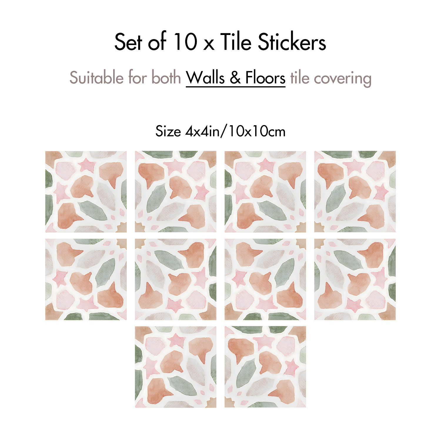 Moroccan- Tile Decals - Self-adhesive, Waterproof Vinyl Wall & Floor Stickers For Living Room, Kitchen, Bedroom - Peel & Paste, , 4x4in/5.9x5.9in Options