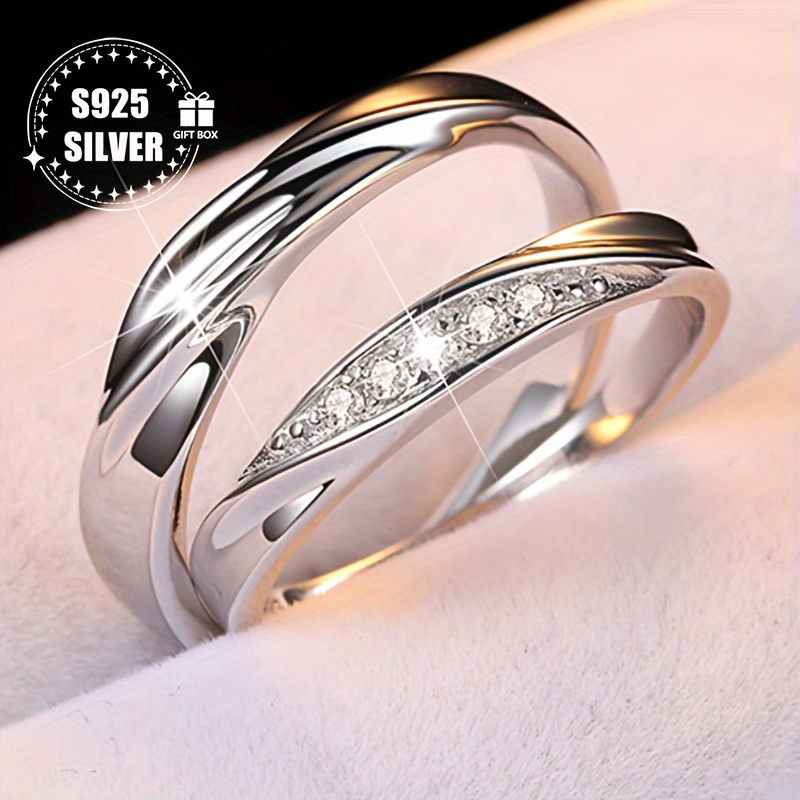 

Bague de Couple Réglable en Argent Sterling 925 - Hypoallergénique, Bijou de Luxe et Élégant pour Hommes et Femmes, Accessoires de Mode, Convient pour le Port , Ondulation Légère, Cadeau