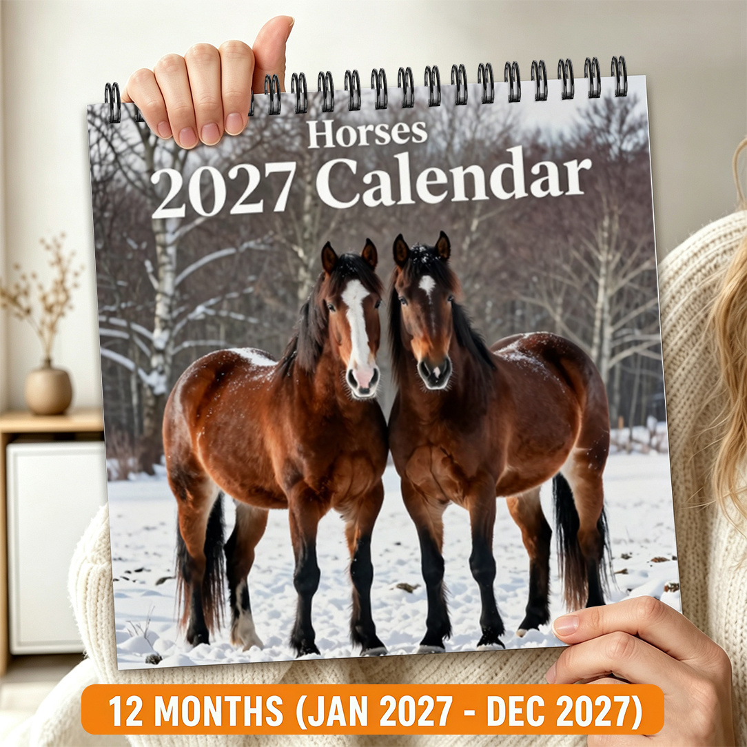 TEMU 1 pièce Calendrier mural et de bureau pour des chevaux - Motif réaliste de cheval dans la nature sauvage avec enneigé et chevaux au , Agenda