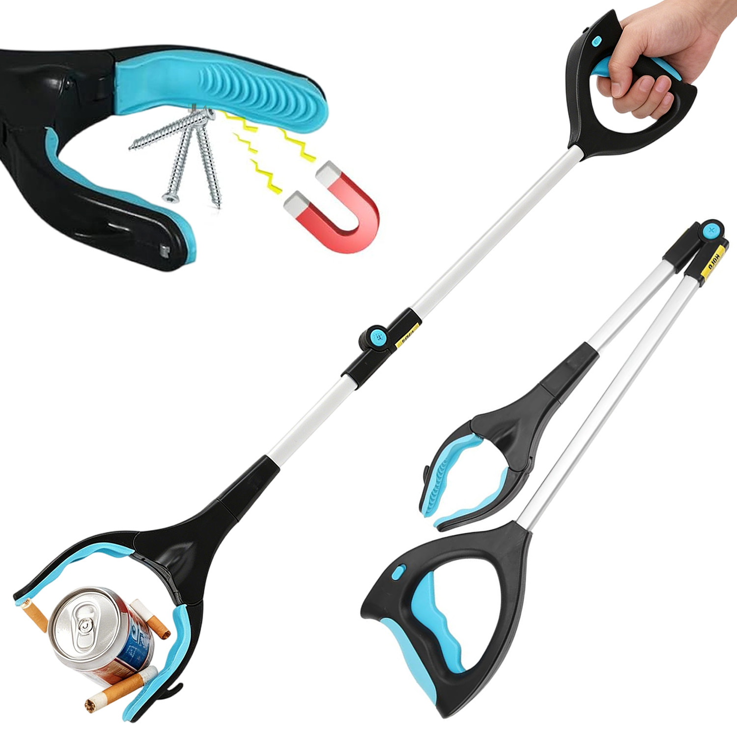 Foldable Picking Clamp, Extendable Long Handle With Magnetic Tip And Ergonomic Grip, Portable Handheld Grabber Tool For Household Item Picking And Daily Auxiliary Use