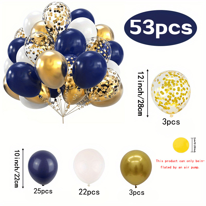 TEMU 53pcs/set Navy And Golden Confetti Balloons White And Golden Party Latex Balloons For Birthday Parties, , Weddings And Graduation Decorations,