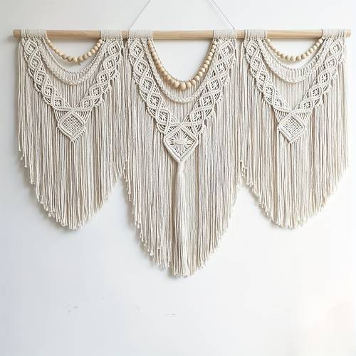 one piece of a large bohemian macrame wall hanging a hand tapestry for home decoration suitable for bedrooms living rooms and wedding parties measuring 43 inches by 32 inches