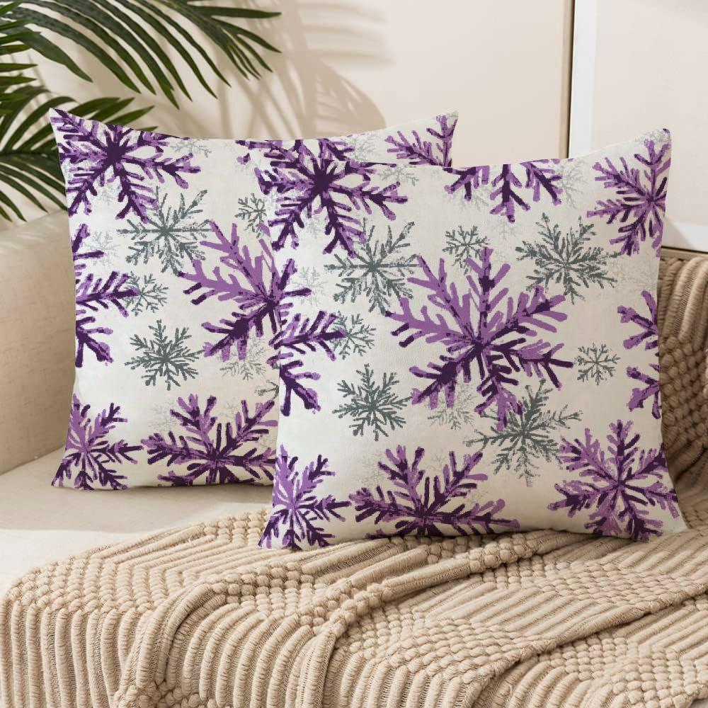 

Christmas Throw Pillow Cases Pack Of 2 Cozy Snowflakes Print Cushion Covers Holiday Couch Sofa Home Decoration 18 X 18 Inches Purple Gray