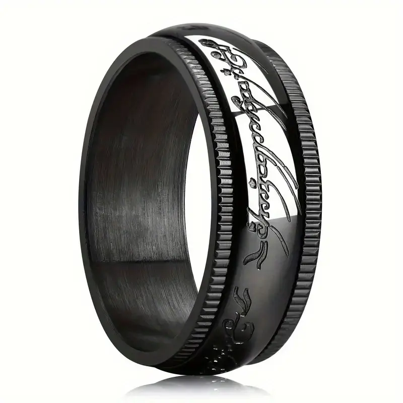mysterious style black stainless steel exquisite pattern mens and womens ring surface rotatable couple style suitable for gift valentines day holiday gifts Product details 3