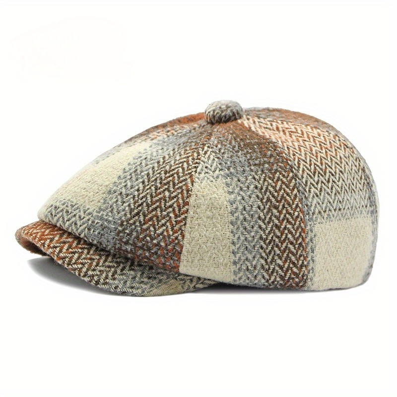 TEMU New Women's Octagonal Hat For Spring, Autumn, And Winter - British Vintage Peaked Painter's Hat, Plaid Beret, Newsboy Cap, Unisex
