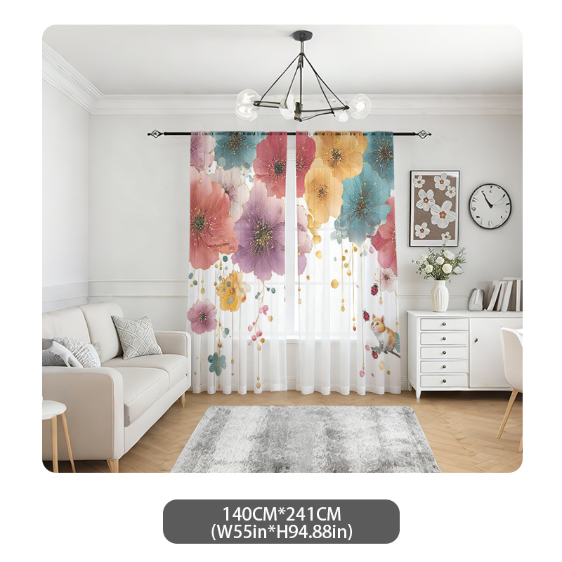 TEMU 4pcs (including 2 Straps) Festival, New House Decoration Window Screen, 2d Digital Printing, Floral Window Screen, Fresh Pastoral Style