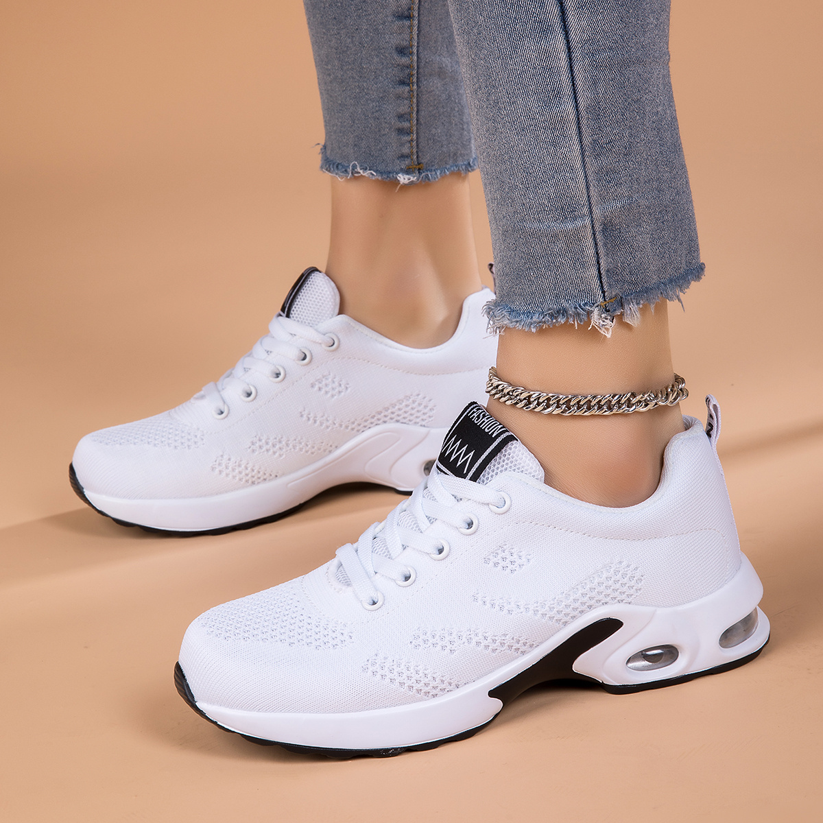 TEMU [sneakers] -one Knit Mesh Upper, Breathable And Sweat-wicking, Comfortable For Long Wear; Cushion Sole With Heel Support, Shock Absorption And