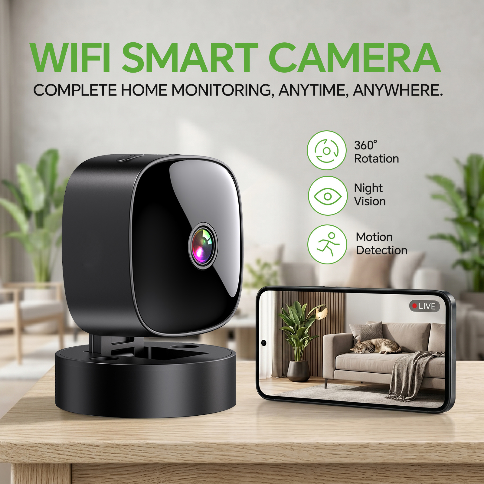 Prenosna HD WiFi varnostna kamera z nočnim , ločljivost 1080, dvojno napajanje z USB/baterijo, polnilna baterija, primerna za zunanjo nadzorno