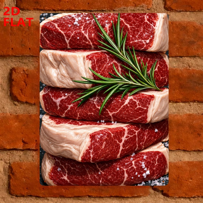 TEMU 2d Flat, 2d Flat, 1pc Gourmet Beef Steaks With Rosemary And Sea Salt Vintage Sign