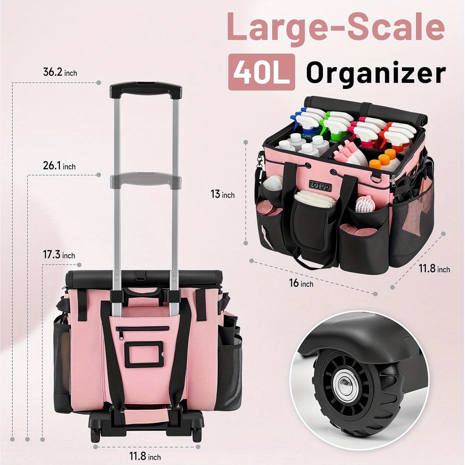 Large Cleaning Caddy Organizer with Wheels - Heavy-Duty Metal... product image 3