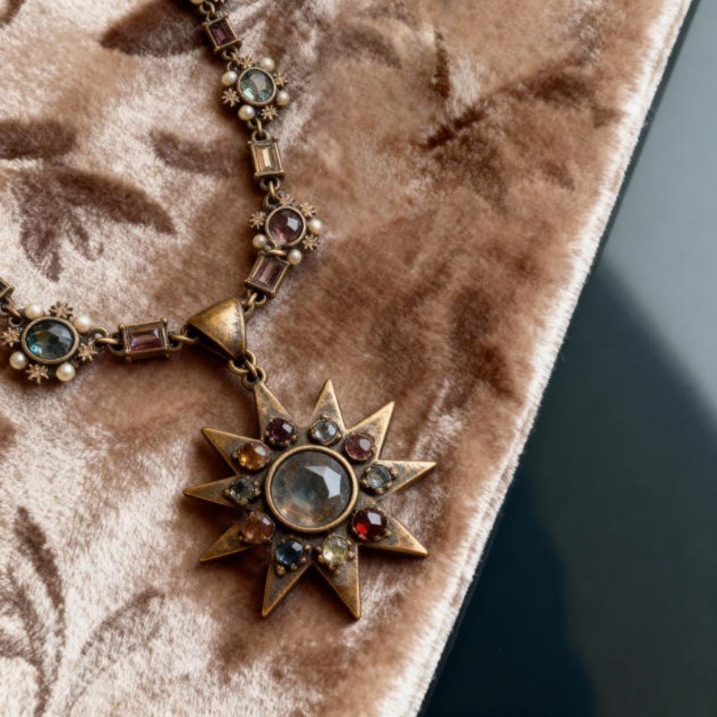 TEMU Vintage Pendant Necklace For Women, A Victorian Retro--catching Neckline Accessory, Perfect For Weddings, And A For As A Retro-themed Holiday