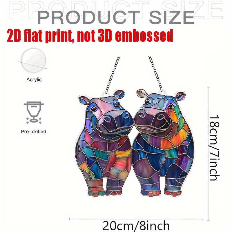 TEMU 2d Flat, 2d Flat Acrylic Hippo Couple Garden Suncatcher, Garden Light Ornament 8 Inches * 7 Inches, Suitable For Porch, Bedroom, Living Room,