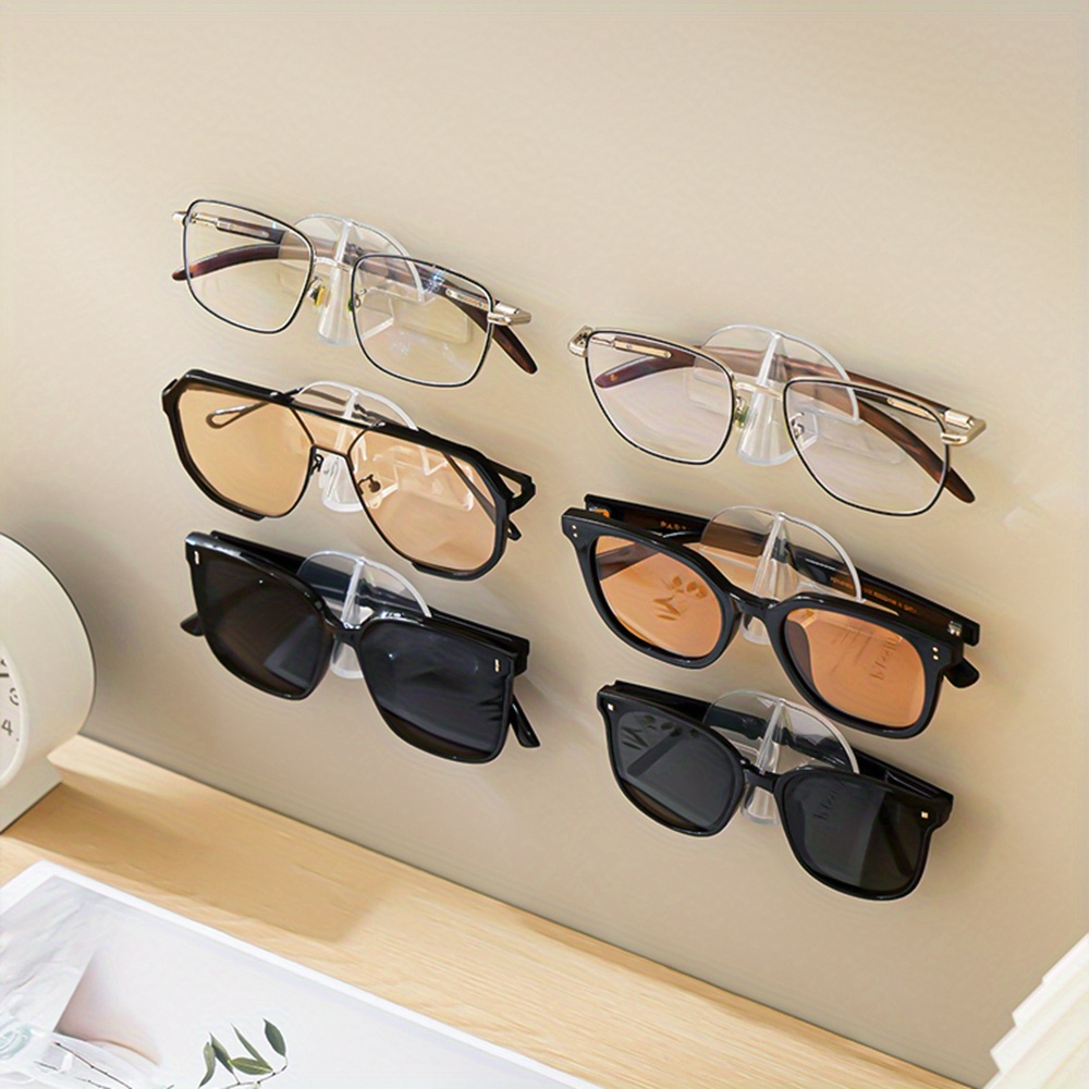 TEMU 6pcs Transparent Wall-mounted Eyeglass Holders, No-drill Creative Bedside Display Rack For Fashion Glasses And Glasses Storage, Home Use,