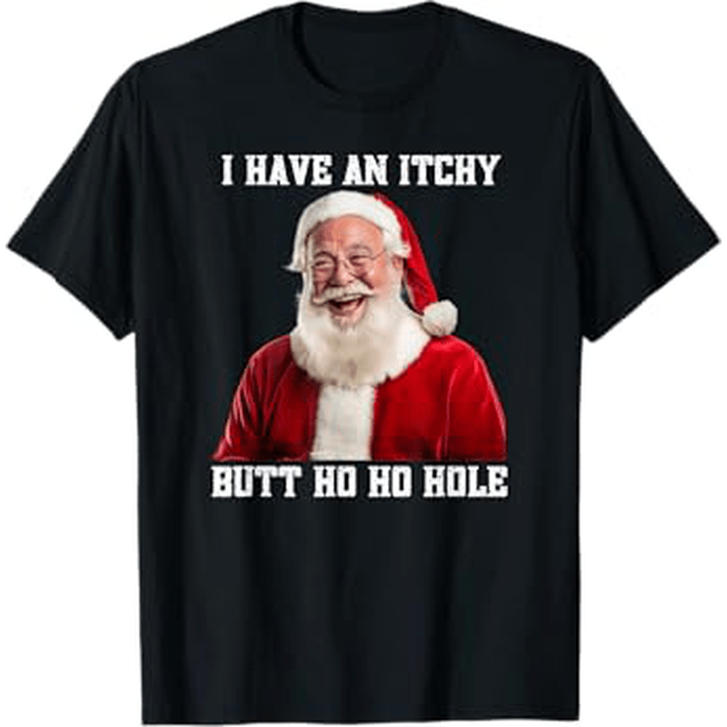 

Adult Santa Claus Joke T-shirt, Mature Cotton Crew Neck Tee, Regular Fit, With Slight Stretch, For Men, Knit Fabric, Christmas Themed Humor Shirt, Sizes S-xxxl