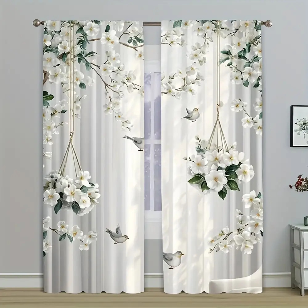 TEMU 2d Flat - 2d Flat - 2d Flat - 2pcs Elegant And Curtains | Semi-transparent Polyester Fabric, For Bedroom, Living Room, Kitchen - A Atmosphere, ,