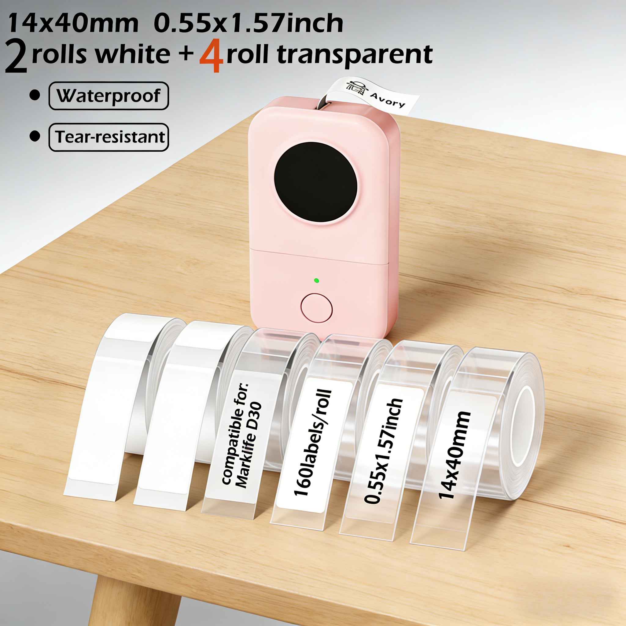 TEMU 14x40mm Thermal Adhesive Labels, 6-roll Pack (includes 2 Rolls Of White And 4 Rolls Of Color), P21/p31 Thermal Label Paper, Staggered