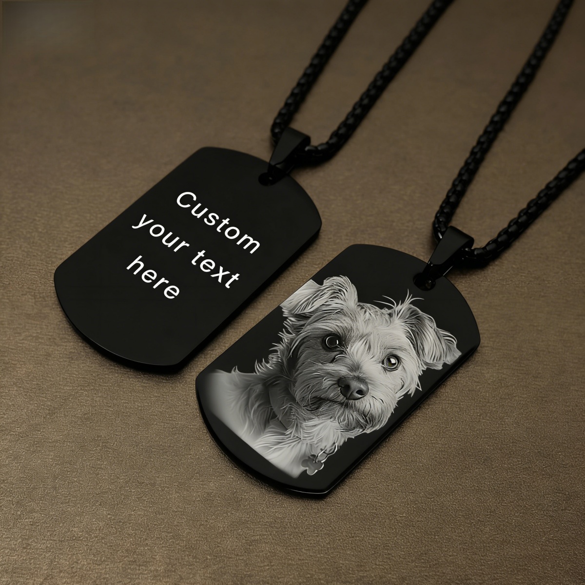 TEMU 1pc Custom Photo Military Dog Tag Necklace - Matte Black And White Photo Texture - Customizable Engraved Text - Holiday Commemorative Gift For