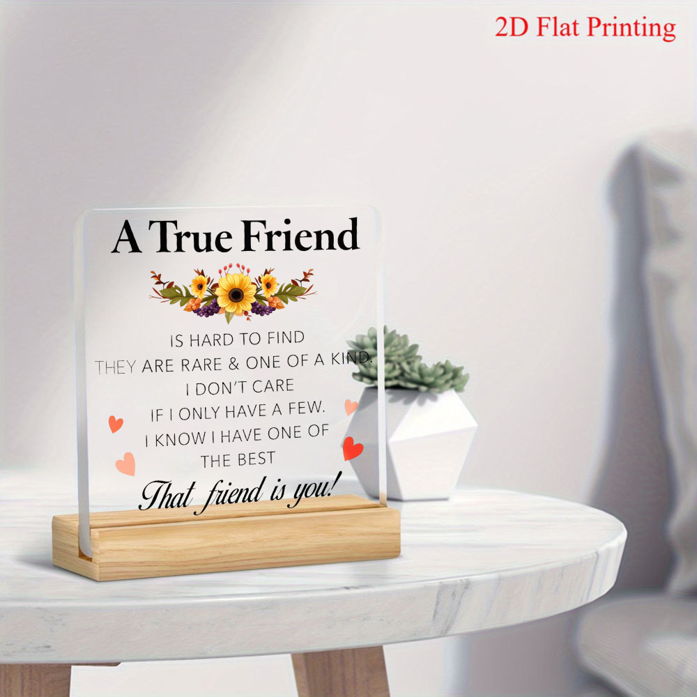 TEMU 2d Flat, Friendship Ornament - 2d Flat Acrylic Desk Decor With " Rare" Quote & Hearts Suitable For Best Friend Gifts,, Graduation, For Office