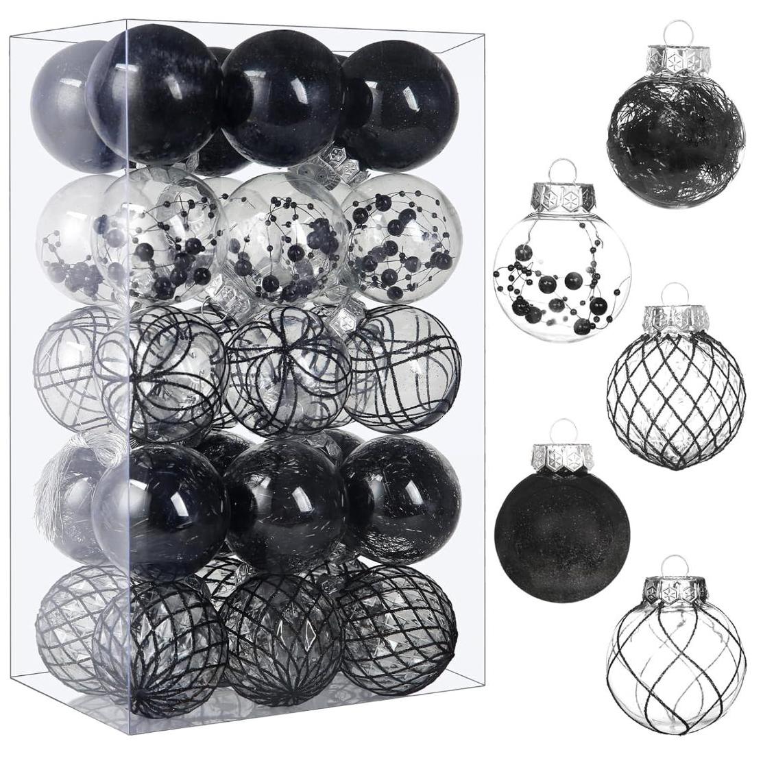 30pcs, 2./ 6cm Black Transparent Ball Painted Christmas Ball Decorative Hanging Ornaments, Christmas Ball Decorations, Suitable For Halloween And Christmas Party Decoration