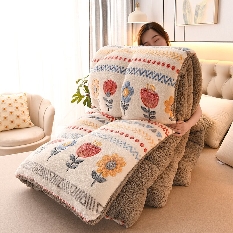 Bohemian Winter Bedding: Thick Comforter And Blanket, Anti-static For Double Bed, Warm Bedding