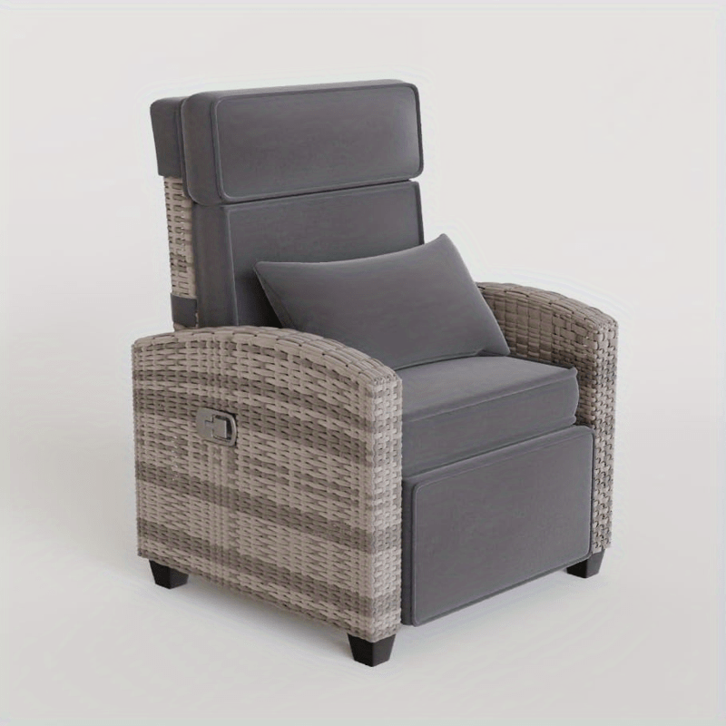 Outdoor Recliner Chair W/ Adjustable Backrest+Footrest, 150° Lay Flat Rattan Patio Recliner with Air Pump+Flip-Up Table+Removable Cushion
