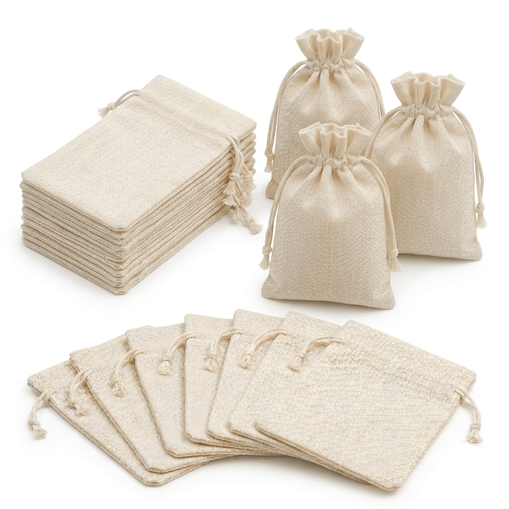 TEMU Lot de 24 pochettes à cordon de serrage lin crème | Sacs cadeaux à texture toile de jute pour les de mariage, les fêtes d'anniversaire, les , le