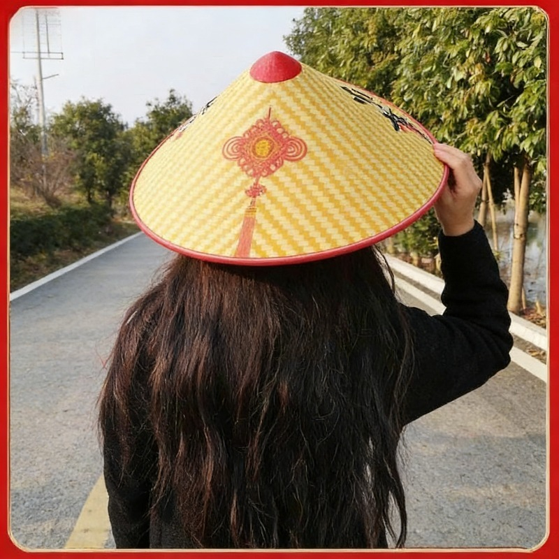 Vintage Asian Style Oriental Woven Straw Large Weave Dome Sun Hat Vintage Asian Wicker Rice Sun Hat Medium 15 main image 3