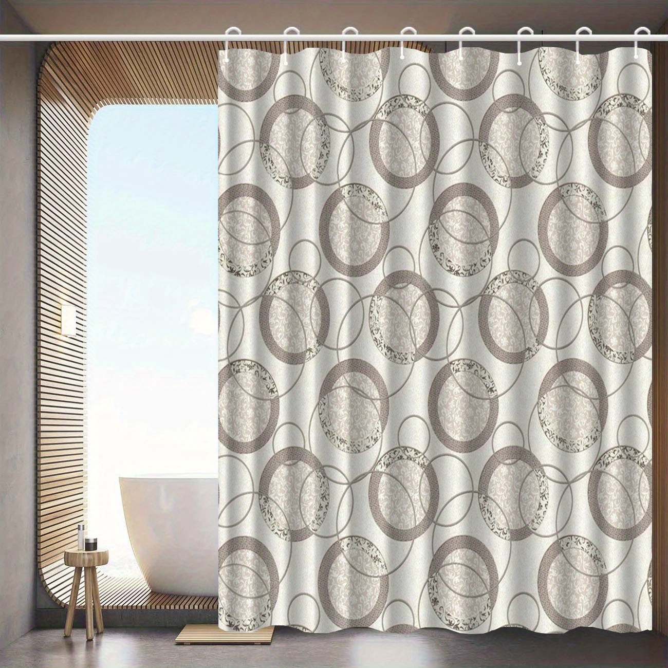 TEMU 1pc Simple Pattern Shower Curtain With Hook, Water-washing Shower Curtain, Bath Partition, Bathroom Accessories, Home Decoration