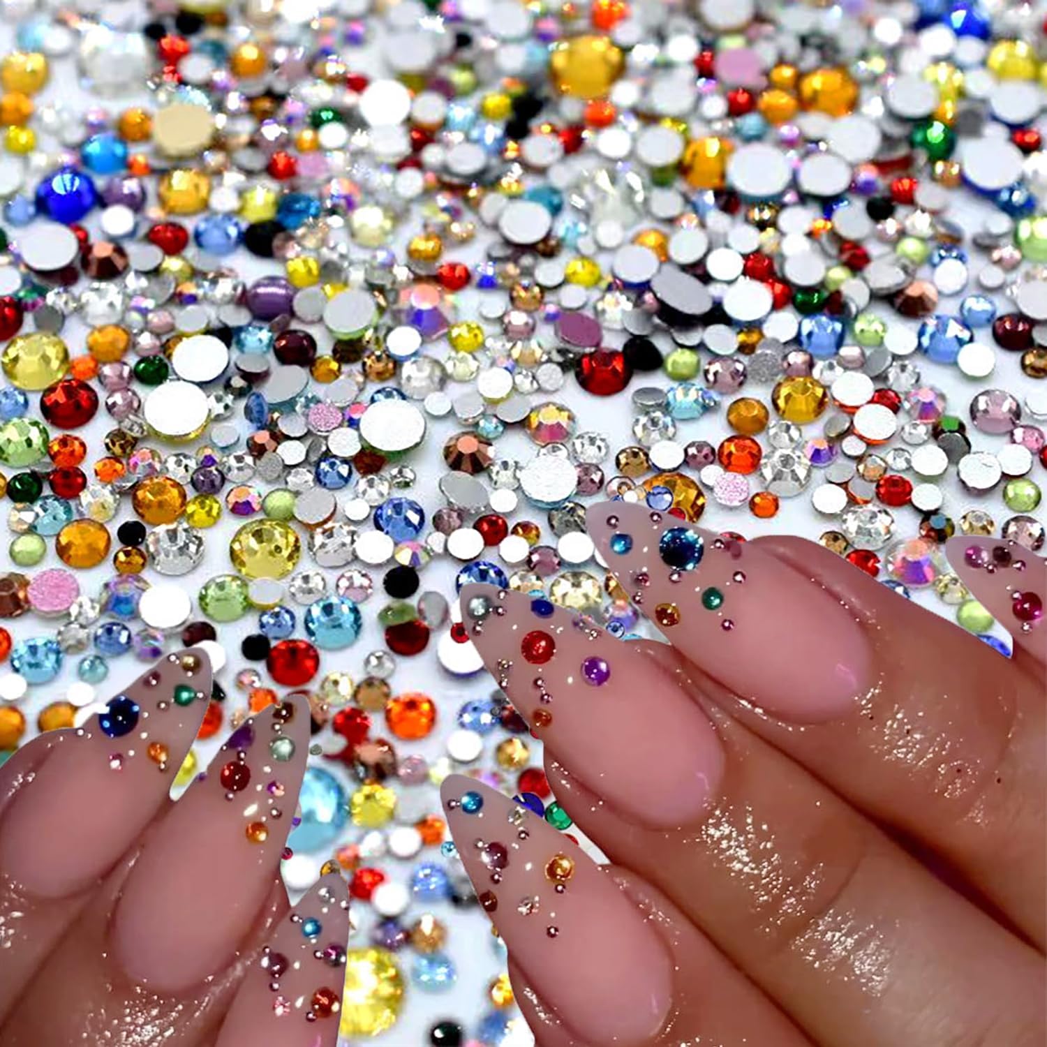 TEMU 3000 pièces de strass et breloques pour ongles, mélange de tailles et de couleurs, mini breloques 3D plates pour ongles, décorations d'ongles