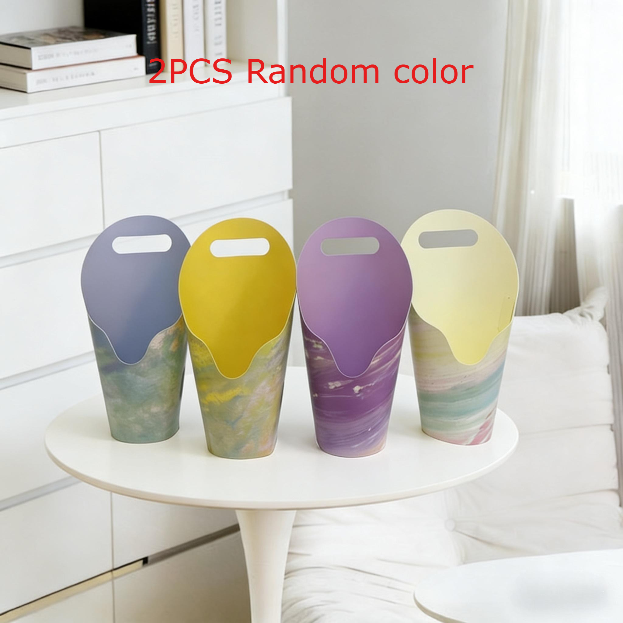 TEMU Gift For Her/him Of 2: Artistic Oil Painting Style Handheld Flower Gift Boxes, Styles And Colors - Includes Leak-proof Transparent Inner Cup,