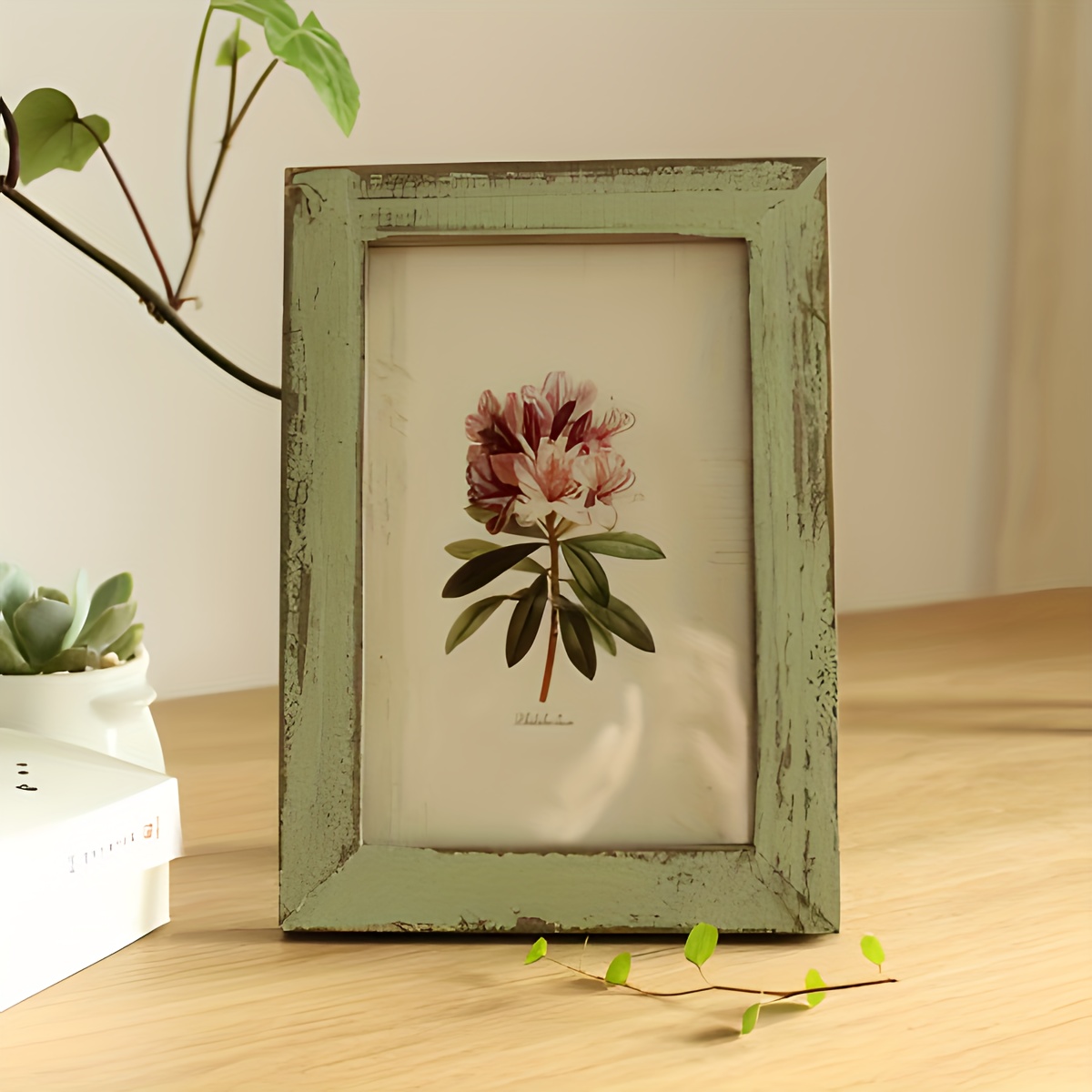 retro country style single photo frame 5 inch wooden photo display stand with distressed edges suitable for wall decoration for home and office display